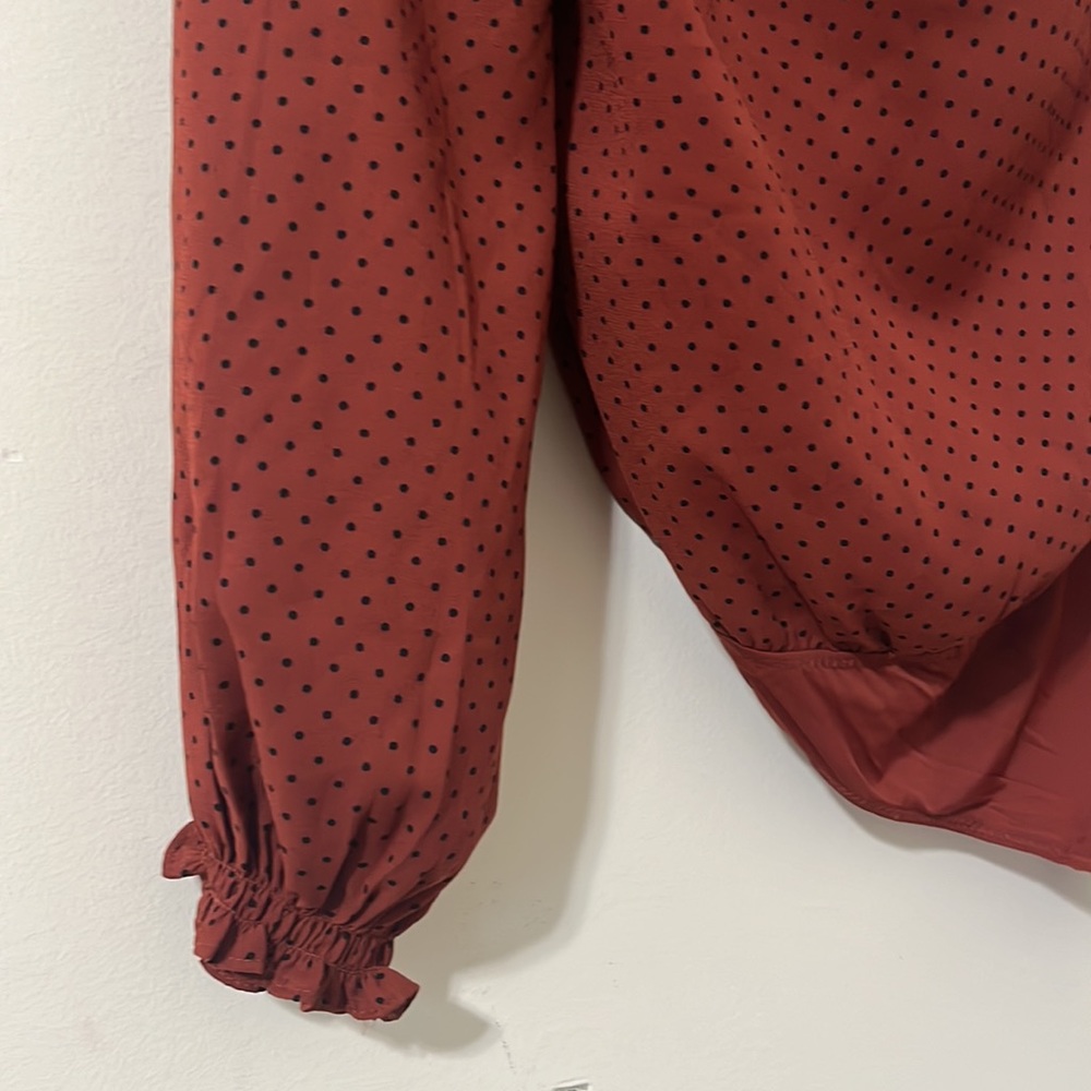 Abercrombie & Fitch One Shoulder Terracotta Polkadot Thong Ruched Bodysuit Sz L - Picture 3 of 11